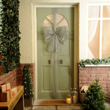 Christmas Home Decor - Silver Organza Pre-Made Door Bow Kit