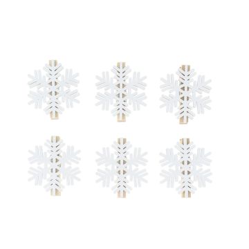 Christmas Decoration - White Laser Cut Snowflakes Pegs - Pack of 6