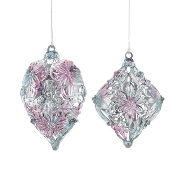 Christmas Tree Decoration - Hanging  Silver with Petrol effect Diamond - Pack of 2