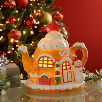 Christmas Decoration - Led Gingerbread Teapot Cafe