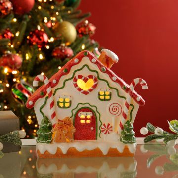 Christmas Decoration - Candy Cane Gingerbread House - 22cm