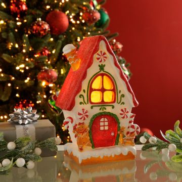 Christmas Decoration - Candy Cane Gingerbread House - 25cm