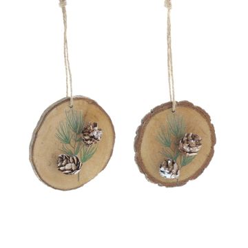 Christmas Decoration - Wooden Hanging Disc with Pinecone