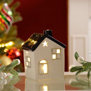 Christmas Decoration - Lit White and Blue House - Battery Operated