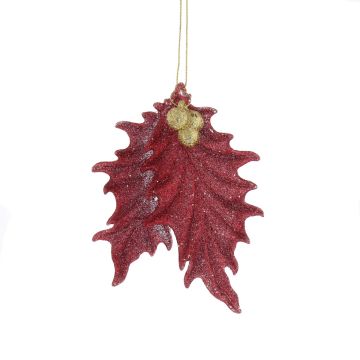 Christmas Tree Decoration - Burgundy Leaves with Gold Berries