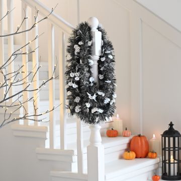 Christmas Tree Decoration - Long Black with White Skull Tinsel - 5m