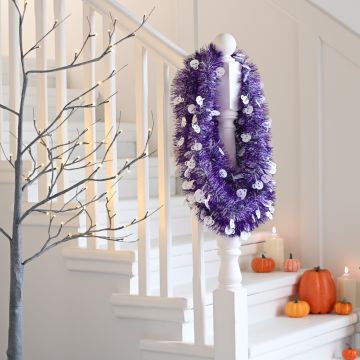 Christmas Tree Decoration - Long Purple with White Skull Tinsel - 5m