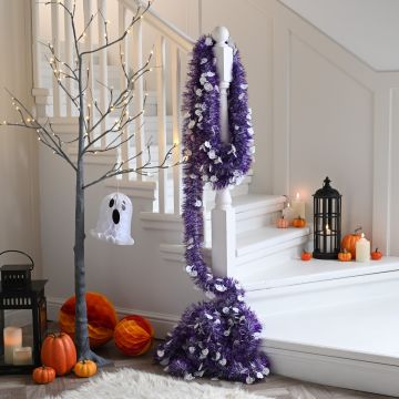 Christmas Tree Decoration - Extra Long Purple with White Skull Tinsel - 10m