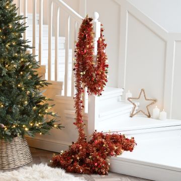 Christmas Tree Decoration - Super Long Red and Gold Star Tinsel