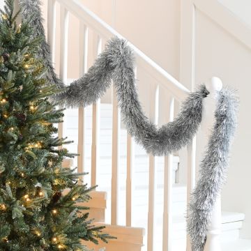 Christmas Tree Decoration - Long 5m Silver Downswept Tinsel