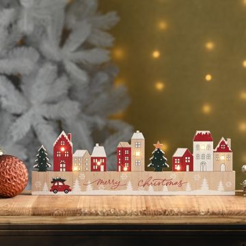 Christmas Decoration - Led Wooden Village Scene 