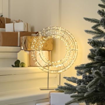 Christmas Decoration -  Dewdrop Wreath on Stand - 720 Warm White Led Lights