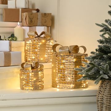 Christmas Decoration - Led Champagne Gold Parcels - Set of 3