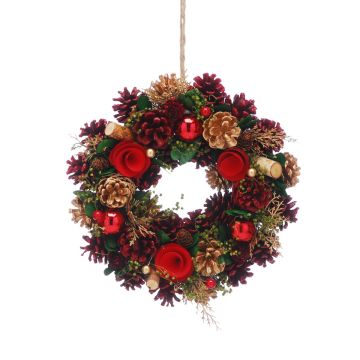 Christmas Decoration - Burgundy and Red Flowers Wreath - 30cm 