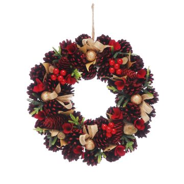 Christmas Decoration - Red Rose and Pinecone Wreath - 36cm