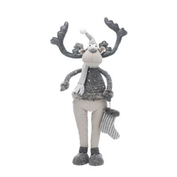 Christmas Decoration - Standing Grey Reindeer with Striped Scarf