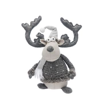 Christmas Decoration - Sitting Grey Reindeer with Scarf