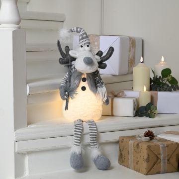 Christmas Decoration - Led Light Sitting Dangly Legs Grey Reindeer