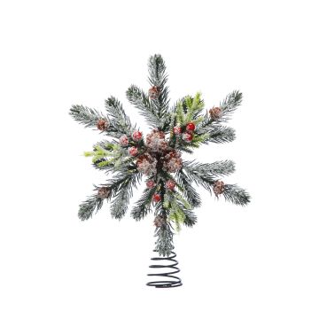 Christmas Decoration - Green Foliage Pine with Berries Tree Topper 