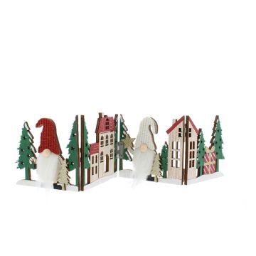 Christmas Decoration - Red and Green Gonk Village Scene