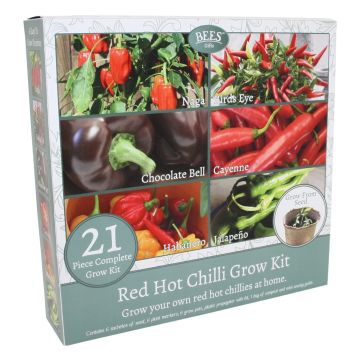 21 Piece Red Hot Chilli Growing Kit Gift Set - Selection of 6 Varieties