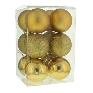 Christmas Tree Decorations - Gold bauble selection - Pack of 12