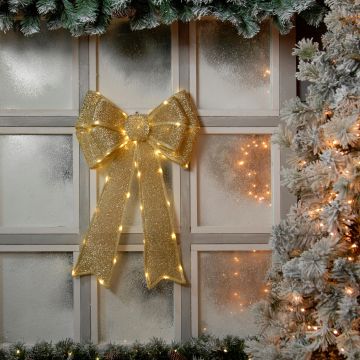 Christmas Home Decor - Gold Lit Door Bow
