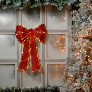 Christmas Home Decor - Red Lit Door Bow
