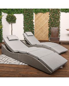 Amalfi - Grey Rattan Folding Lounger with Luxury Padded Grey Cushion