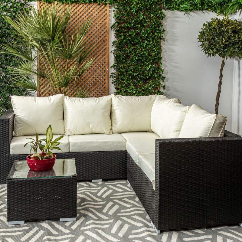 Black and cream discount rattan corner sofa