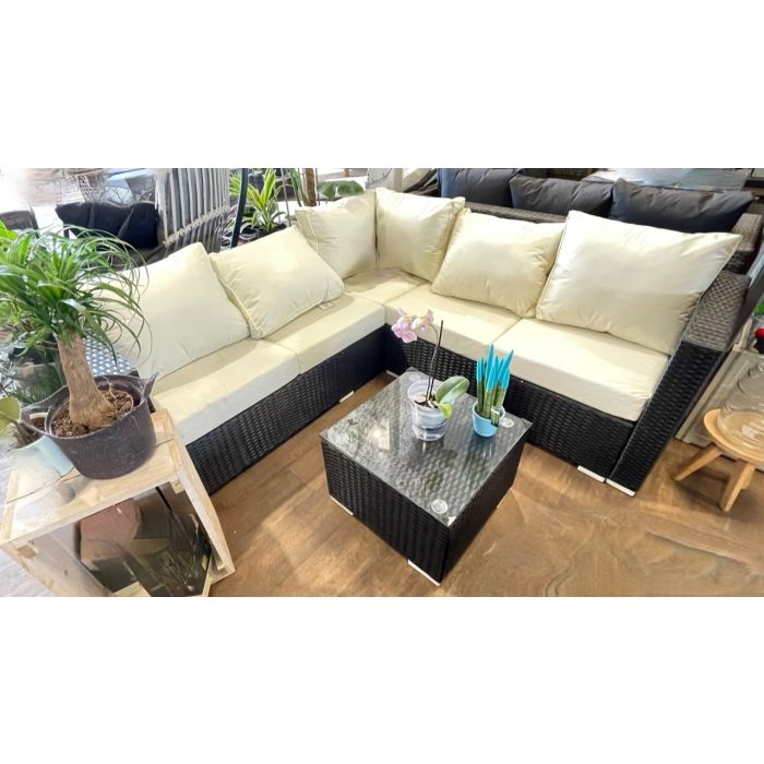 Black and cream rattan shop corner sofa