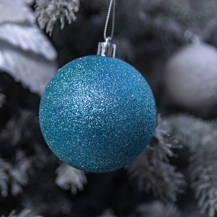 assorted blue christmas ornaments