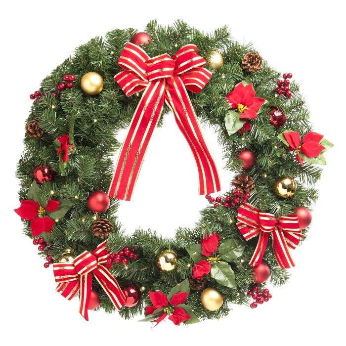 christmas wreath with poinsettias