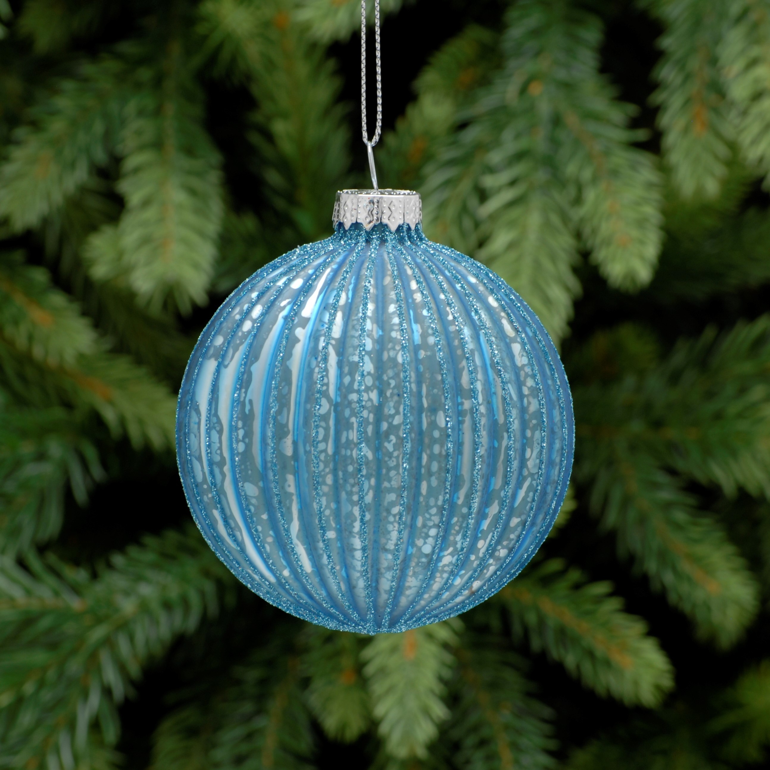 Christmas Tree Decorations Ice Blue Glitter Glass Bauble