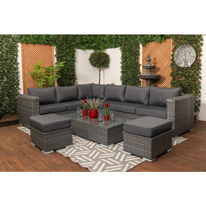 Marseille - Large Grey Rattan 9 seater Corner Sofa Set with Glass ...